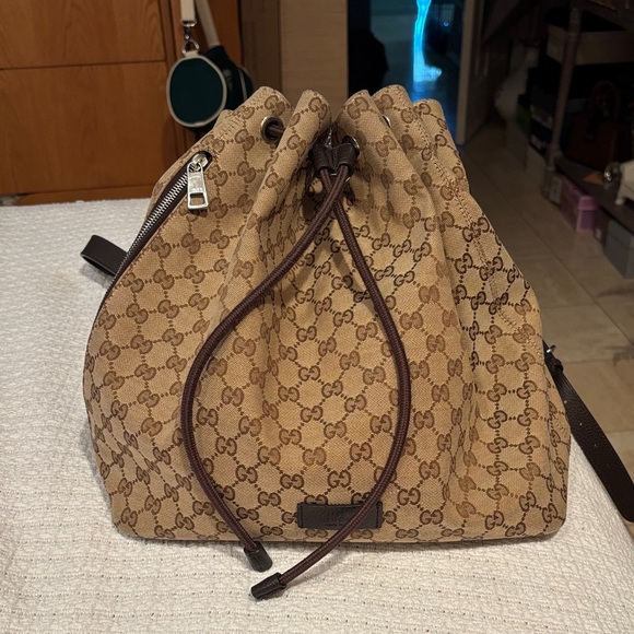 Gucci Tan Monogram Drawstring Pouch - Picture 1 of 6